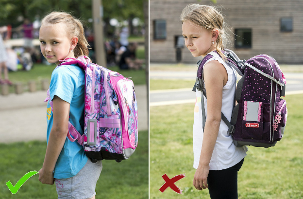 Kako naj bo torej videti pravilno nameščena šolska torba?
